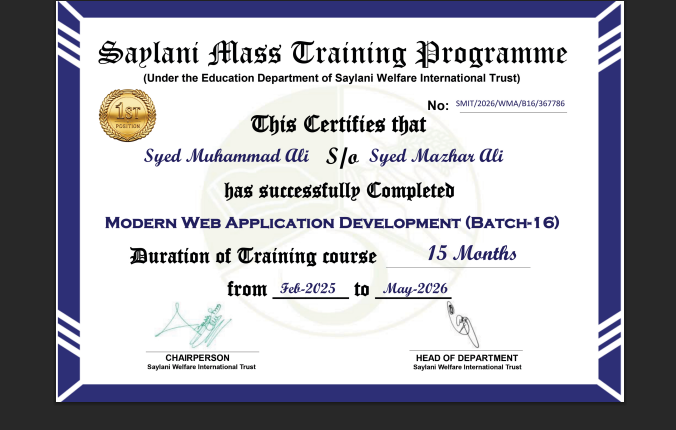 1st Position — Saylani Mass IT 2026 badge preview